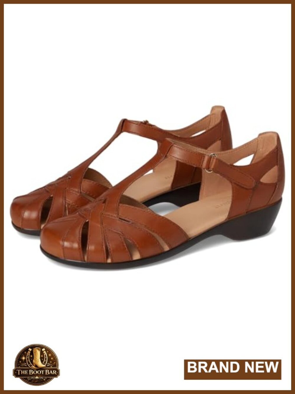 Easy Spirit Darlyn Leather T-Strap Block Heel Flats with Arch Support